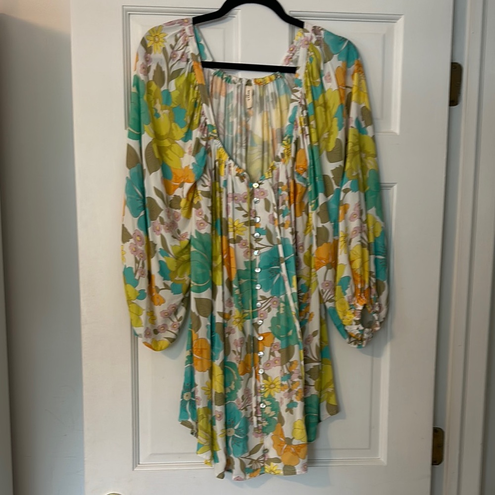 Spell Floral Mini Tunic Dress - Yellow, Green, Blue